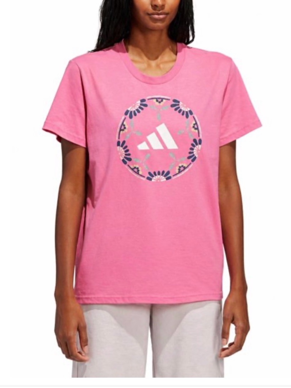 adidas Pink Floral Logo Short Sleeve Tee Size S